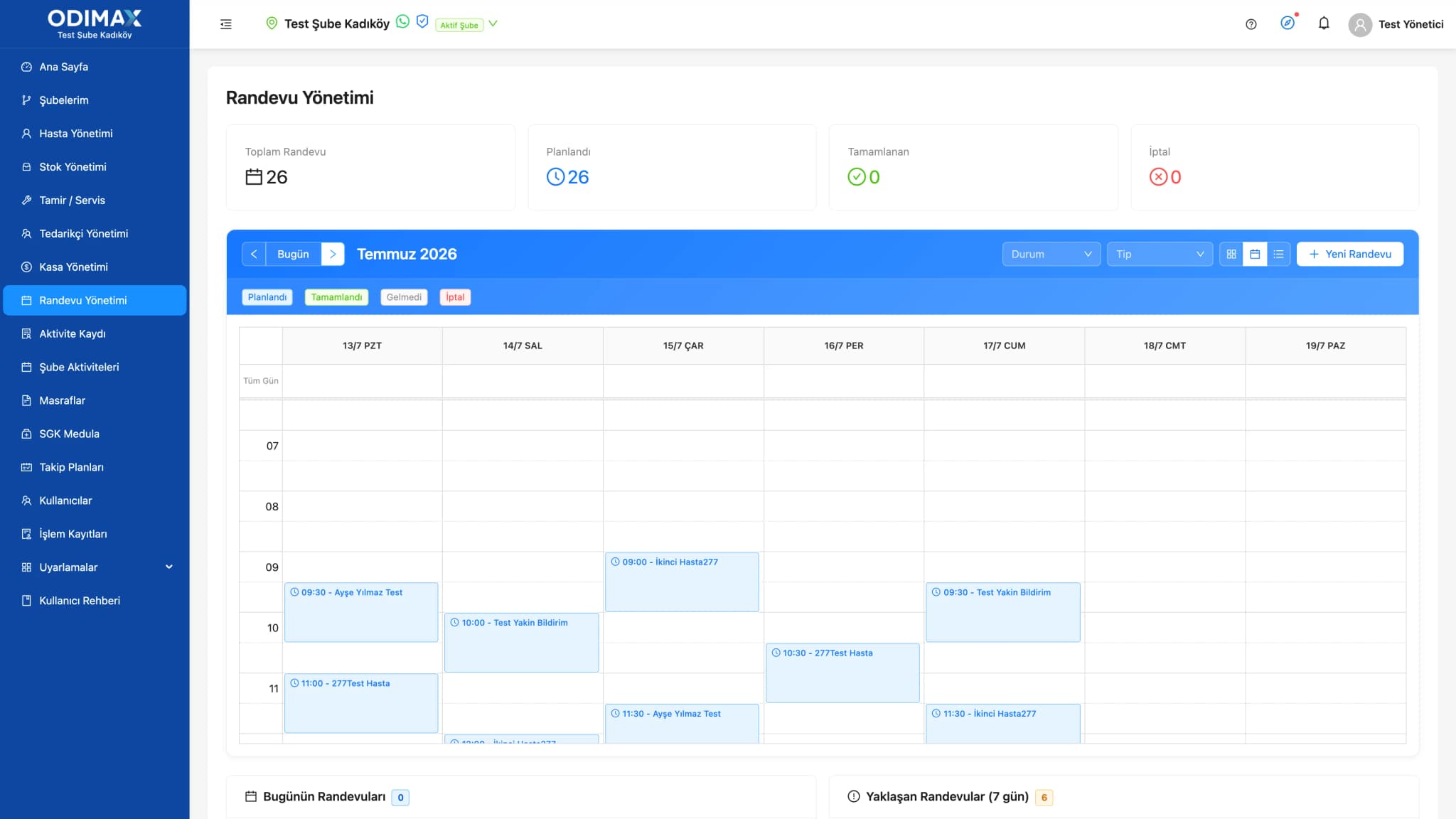 Odimax appointment calendar, weekly scheduling view